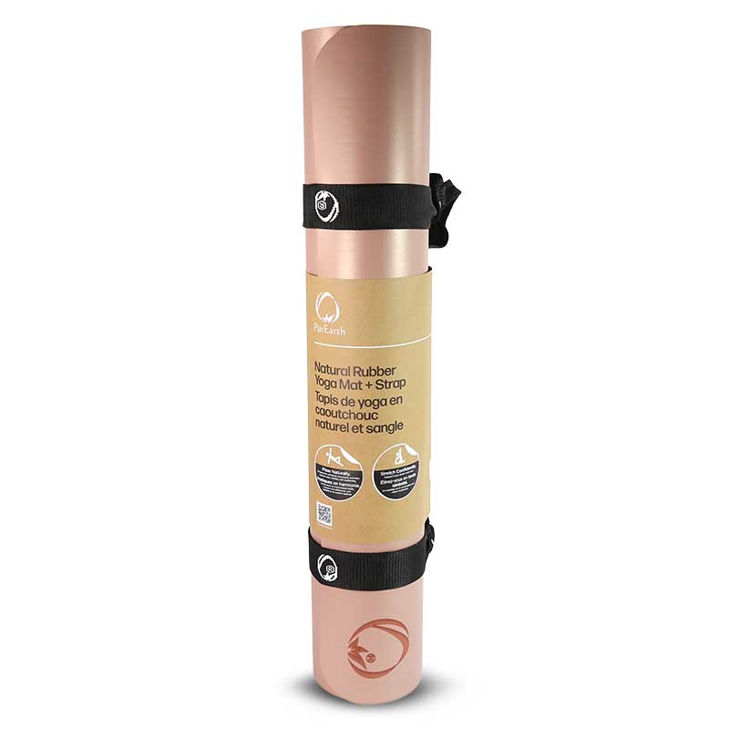 Natural Rubber Yoga Mat and Strap Set on a white background